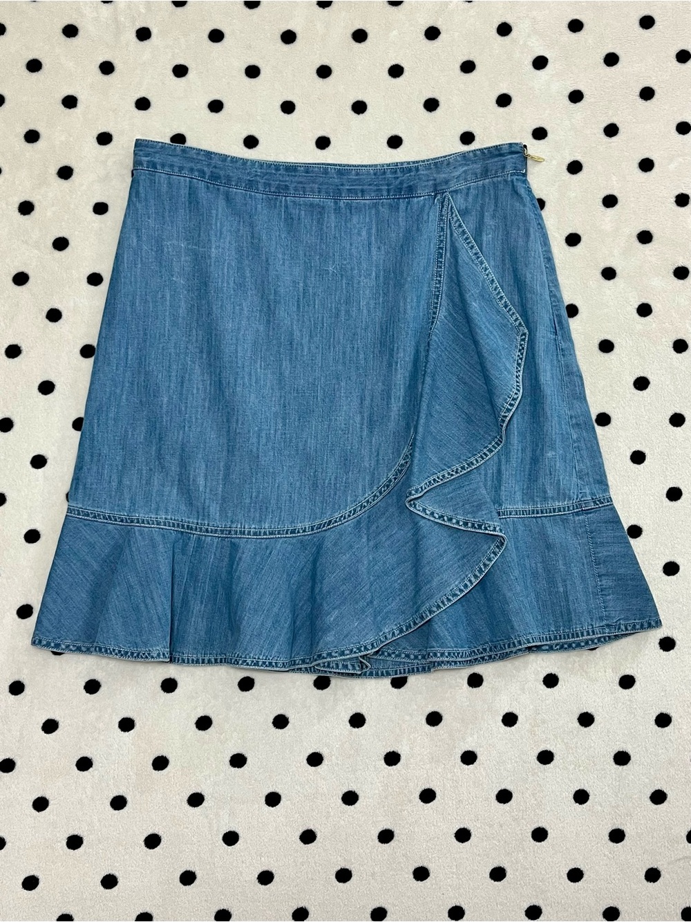 Draper James Chambray Faux Wrap Ruffle Skirt Size 10